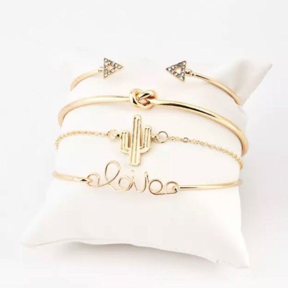 4 Piece Love Cactus Bangle Bracelet Set - Picture 2 of 3